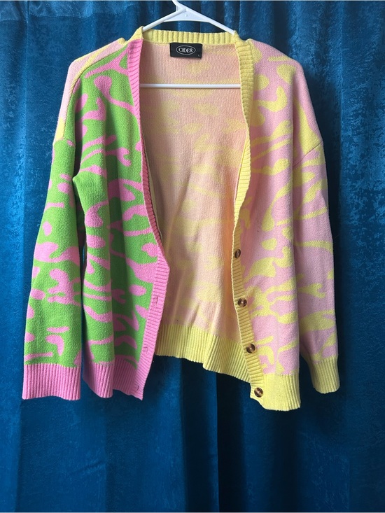 Cider Sweaters - Cider Pastel Colorblock Cardigan Sweater — Pink, Green, Yellow